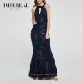 Latest Ladies Party High Quality Fishtail Sequins Maxi Navy Blue Dress